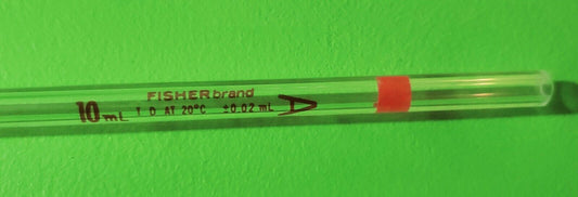 Qty. 7 FisherBrand Reusable Glass Volumetric Pipettes 10mL ±0.02 Bulb #136502L