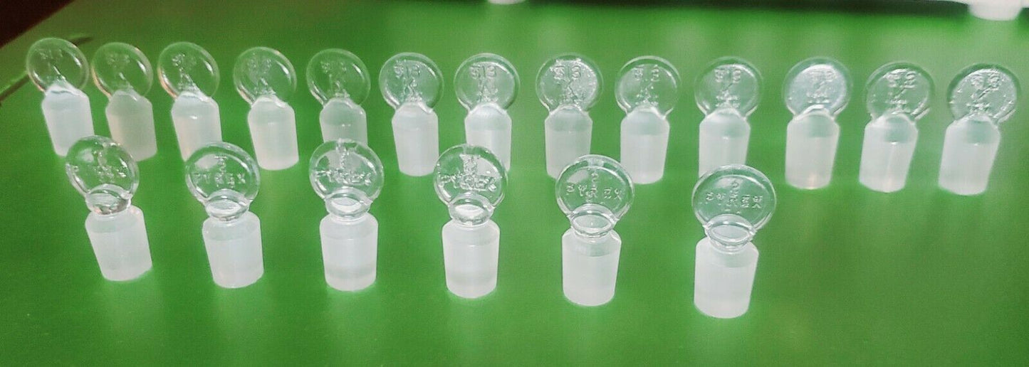 Lot of 19 Pennyhead Stoppers (13 Kimax & 6 Pyrex) Size #13 Apothecary Lab Glass
